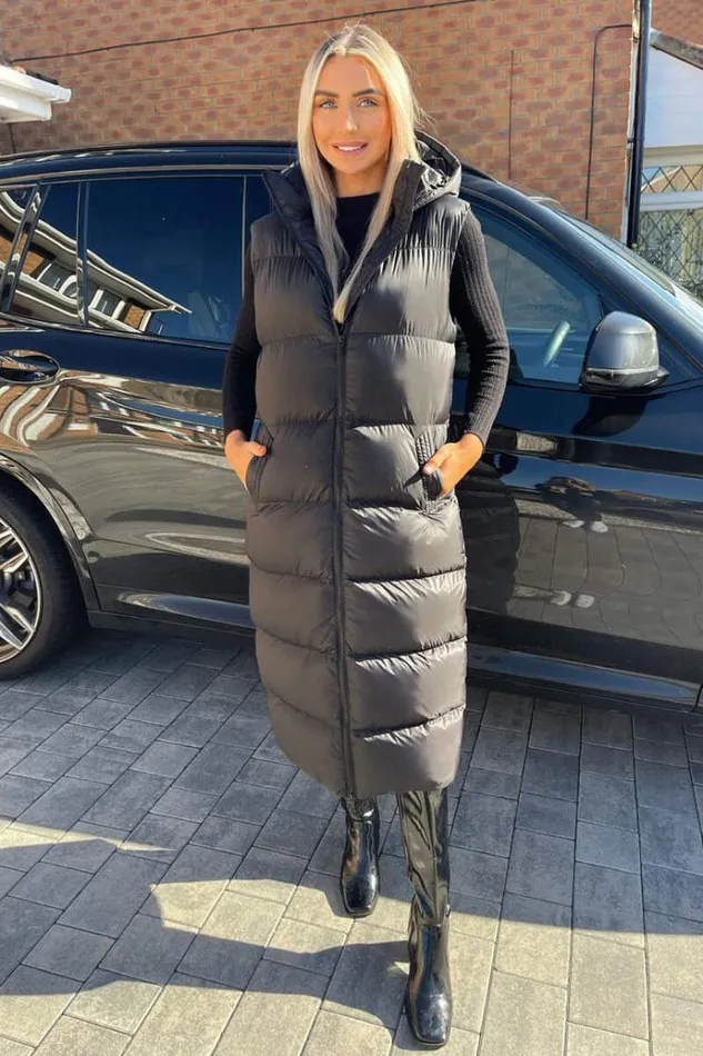 AX Paris Black Zip Up Hooded Gilet Women Coats and Jackets