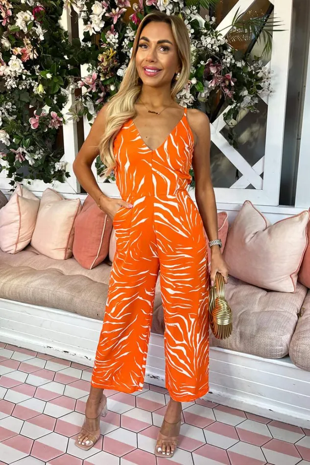 AX Paris Blood Orange Animal Print V Neck Jumpsuit Women Jumpsuits And Playsuits AX Paris Blood Orange Animal Print V Neck Jumpsuit Women Jumpsuits And Playsuits