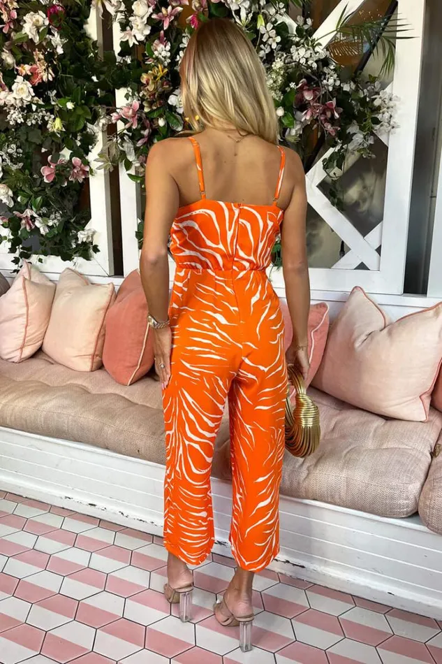 AX Paris Blood Orange Animal Print V Neck Jumpsuit Women Jumpsuits And Playsuits