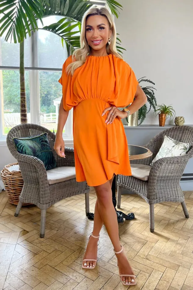 AX Paris Blood Orange Batwing Gathered Top Mini Dress Women Dresses