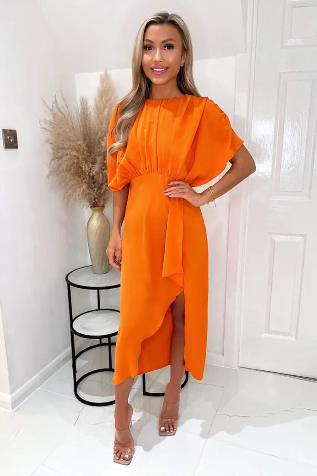 AX Paris Blood Orange Batwing Top Wrap Skirt Midi Dress Women Dresses