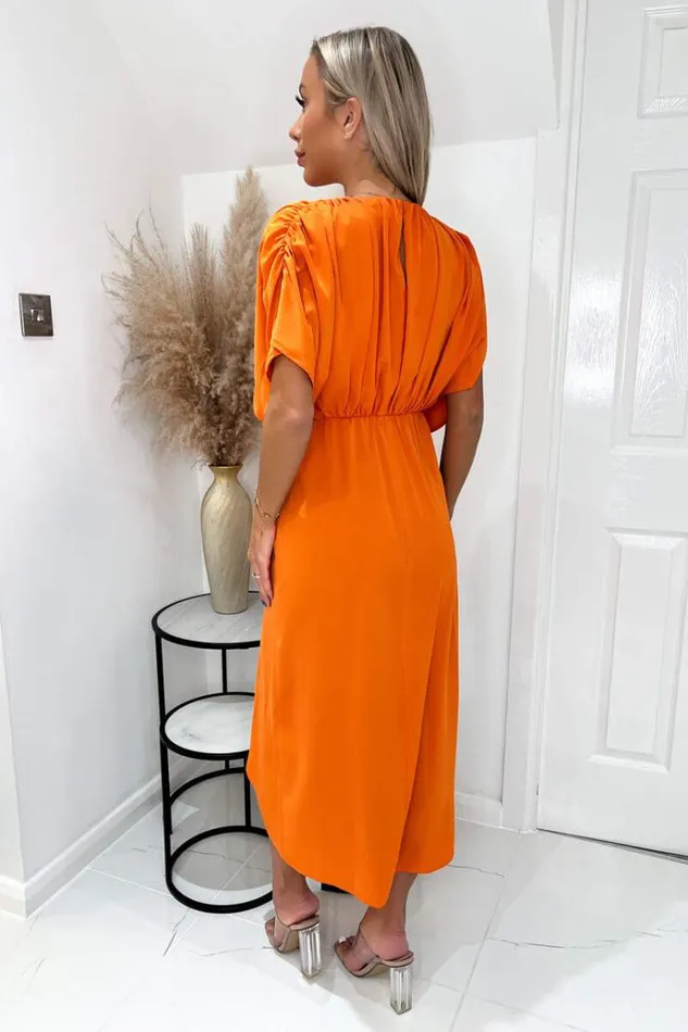 AX Paris Blood Orange Batwing Top Wrap Skirt Midi Dress Women Dresses