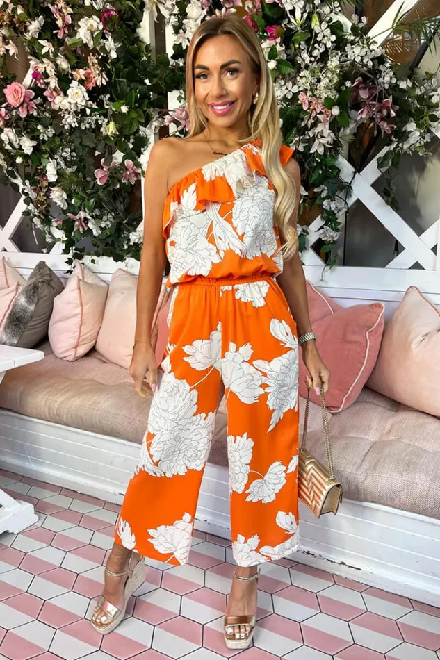 AX Paris Blood Orange Floral Print One Shoulder Jumpsuit Women Jumpsuits And Playsuits AX Paris Blood Orange Floral Print One Shoulder Jumpsuit Women Jumpsuits And Playsuits
