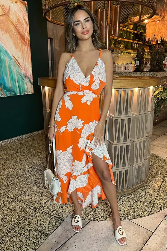 AX Paris Blood Orange Frill Hem Midi Dress Women Dresses