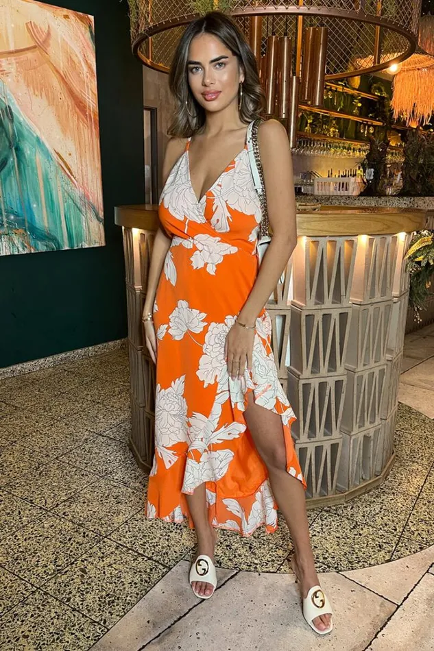 AX Paris Blood Orange Frill Hem Midi Dress Women Dresses