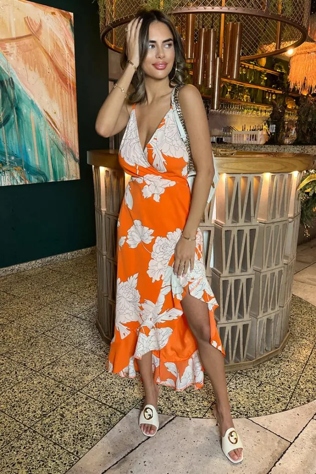 AX Paris Blood Orange Frill Hem Midi Dress Women Dresses