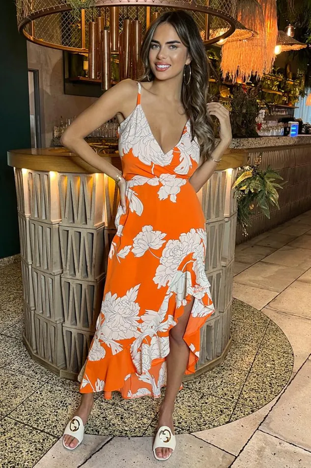 AX Paris Blood Orange Frill Hem Midi Dress Women Dresses