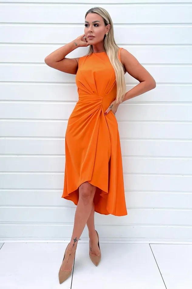 AX Paris Blood Orange Gathered Midi Dress With Shoulder Pads Women Dresses