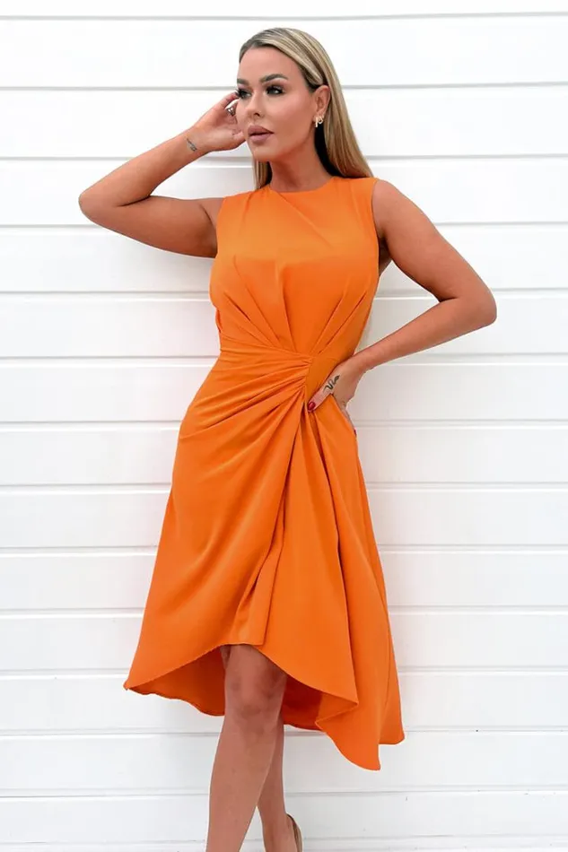 AX Paris Blood Orange Gathered Midi Dress With Shoulder Pads Women Dresses