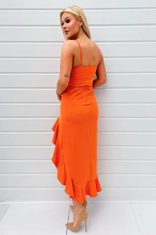 AX Paris Blood Orange High Neck Frill Hem Midi Dress Women Dresses