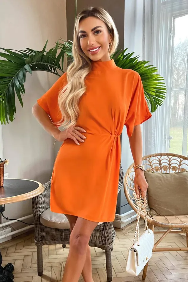 AX Paris Blood Orange High Neck Gathered Waist Detail Shift Dress Women Dresses AX Paris Blood Orange High Neck Gathered Waist Detail Shift Dress Women Dresses