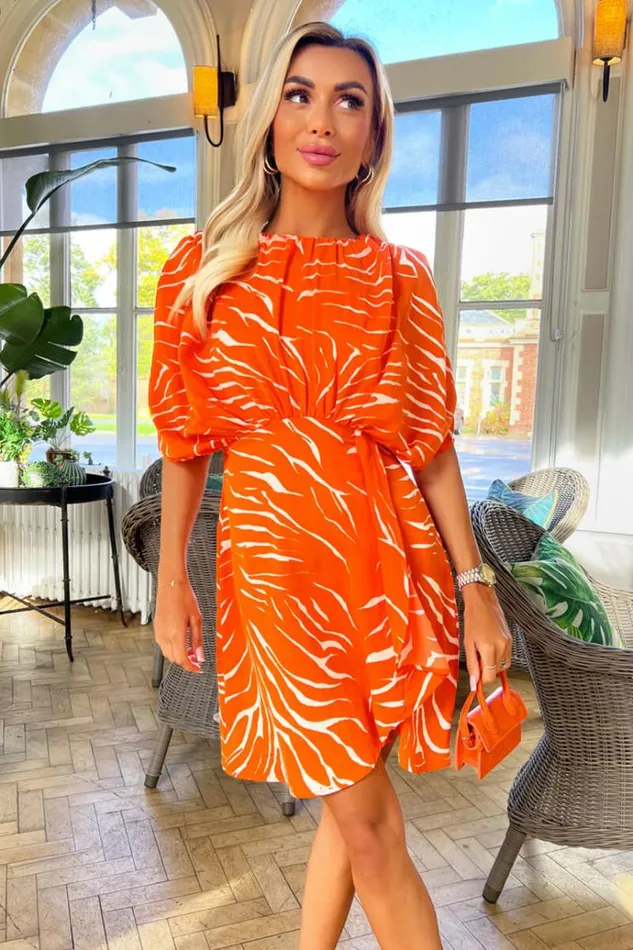 AX Paris Blood Orange Printed Batwing Mini Dress Women Dresses