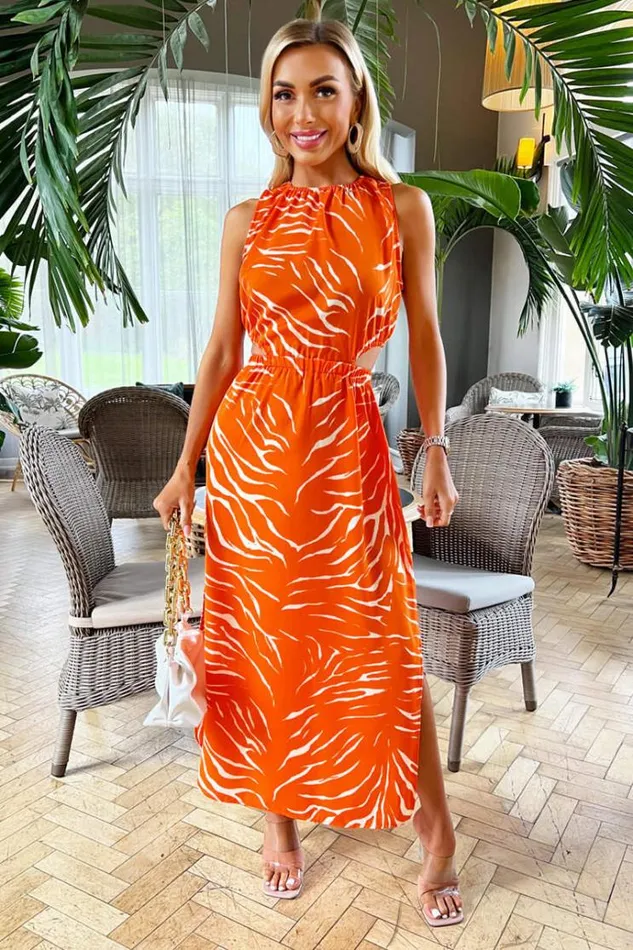 AX Paris Blood Orange Printed Cut Out Midi Dress Women Dresses
