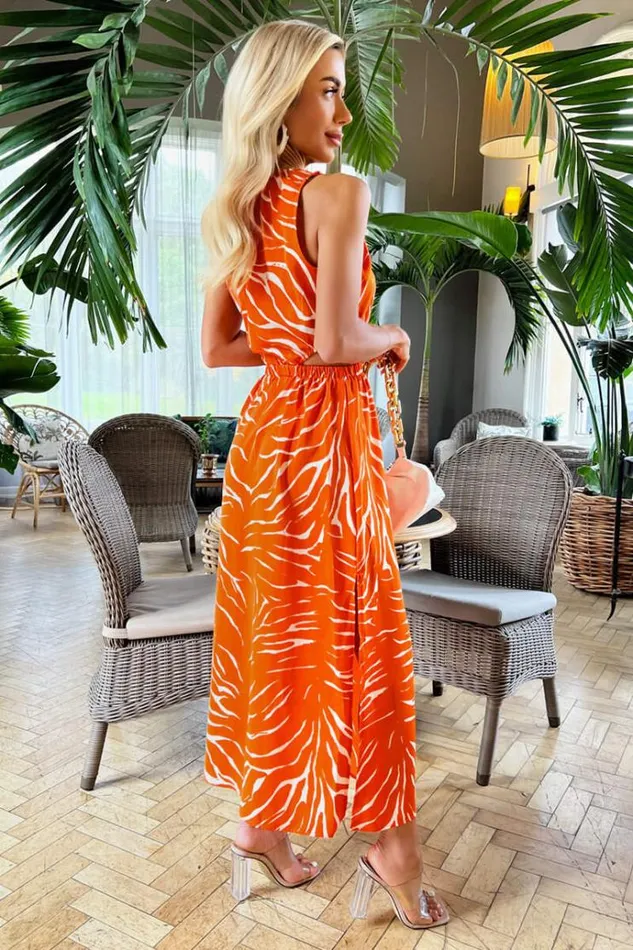 AX Paris Blood Orange Printed Cut Out Midi Dress Women Dresses
