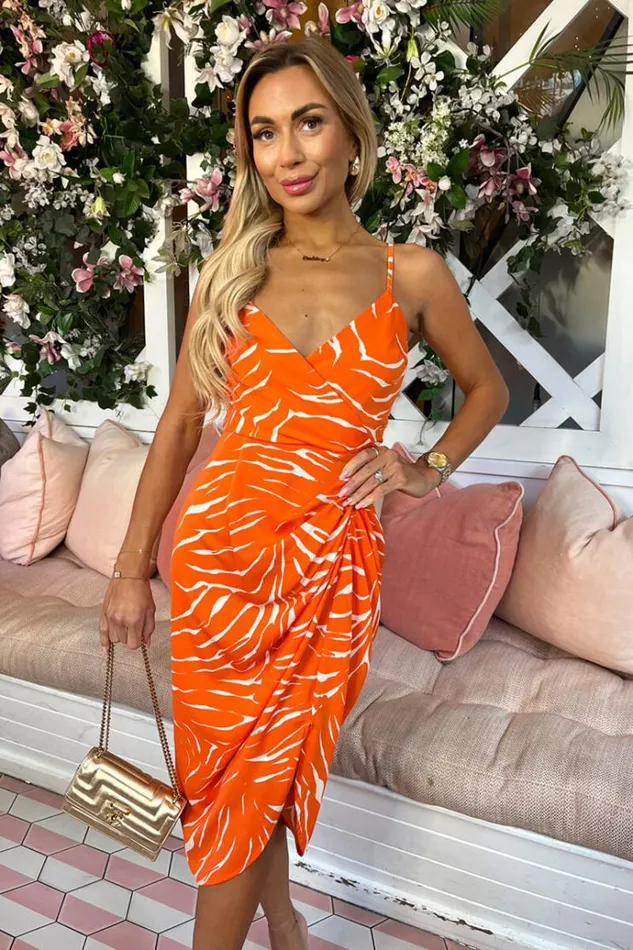 AX Paris Blood Orange Printed Strappy Midi Dress Women Dresses
