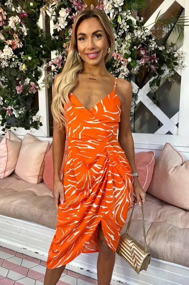 AX Paris Blood Orange Printed Strappy Midi Dress Women Dresses