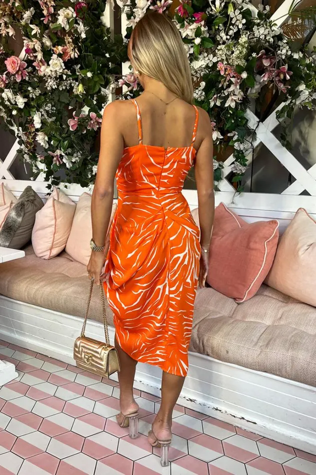 AX Paris Blood Orange Printed Strappy Midi Dress Women Dresses