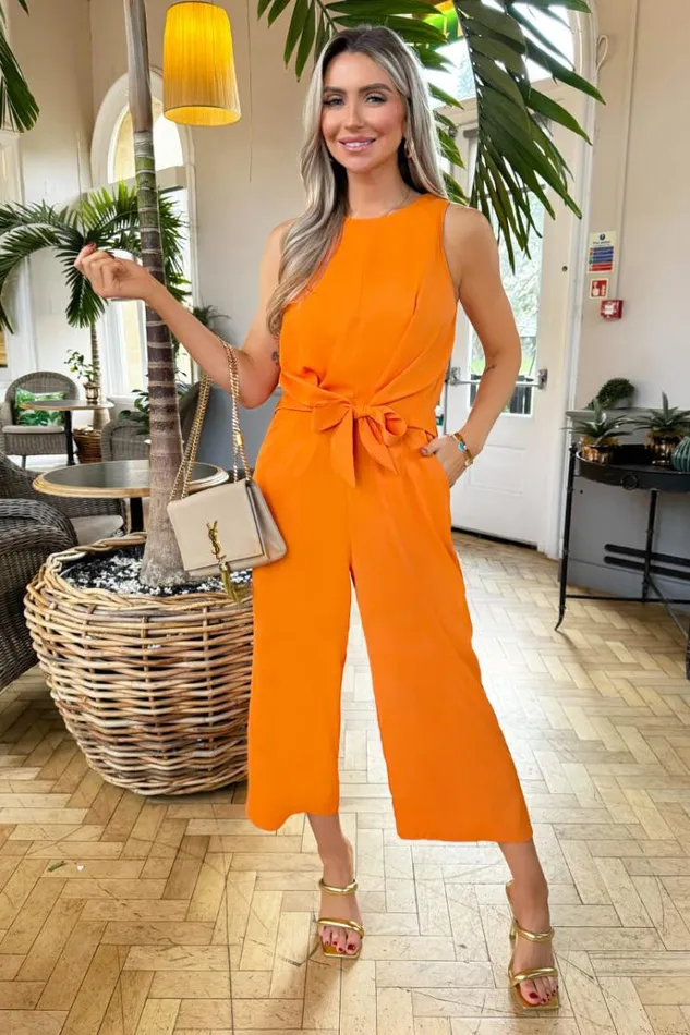 AX Paris Blood Orange Sleeveless Knot Front Jumpsuit Women Jumpsuits And Playsuits
