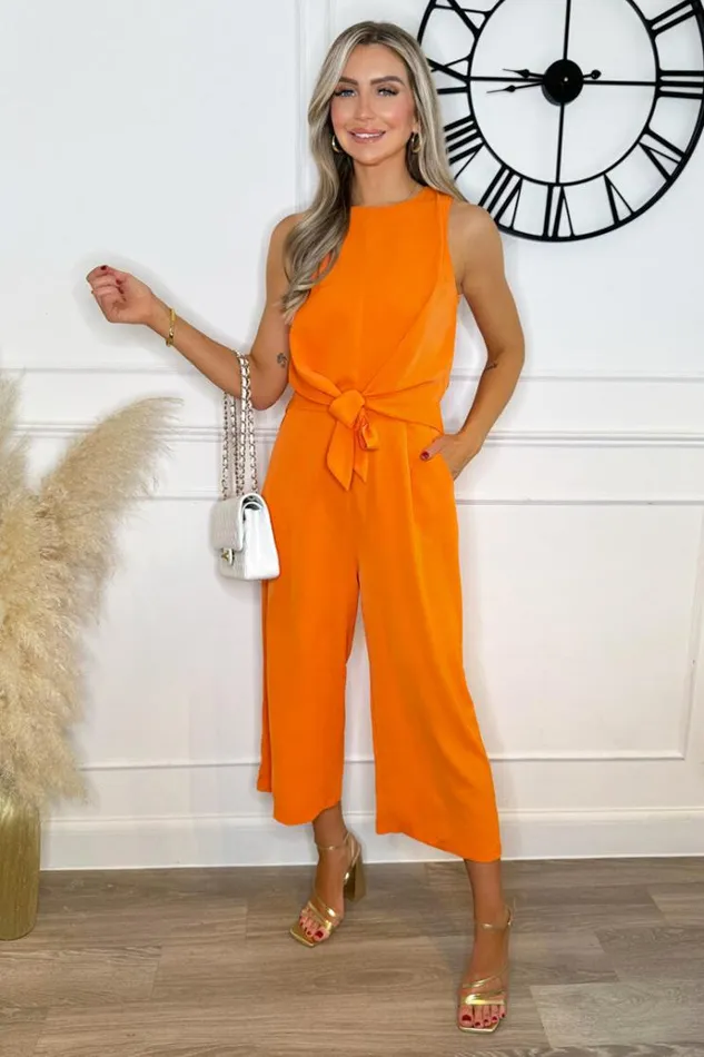 AX Paris Blood Orange Sleeveless Knot Front Jumpsuit Women Jumpsuits And Playsuits