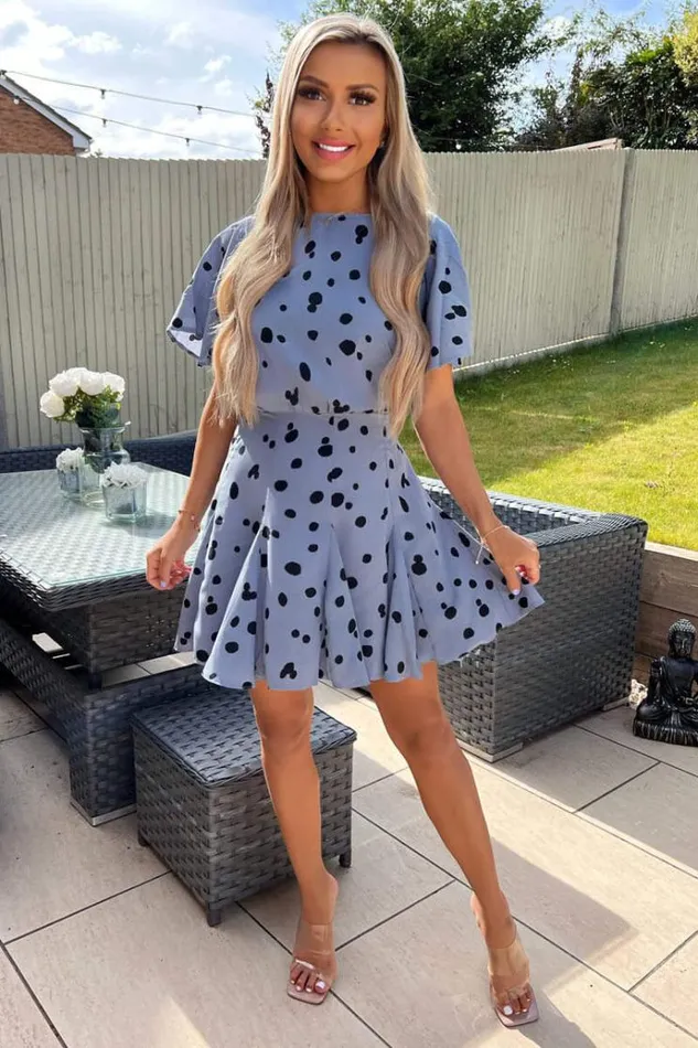 AX Paris Blue And Black Dot Printed Skater Dress Women Dresses