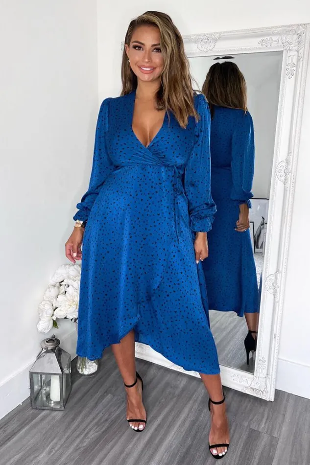 AX Paris Blue And Black Printed Wrap Midi Dress Women Dresses