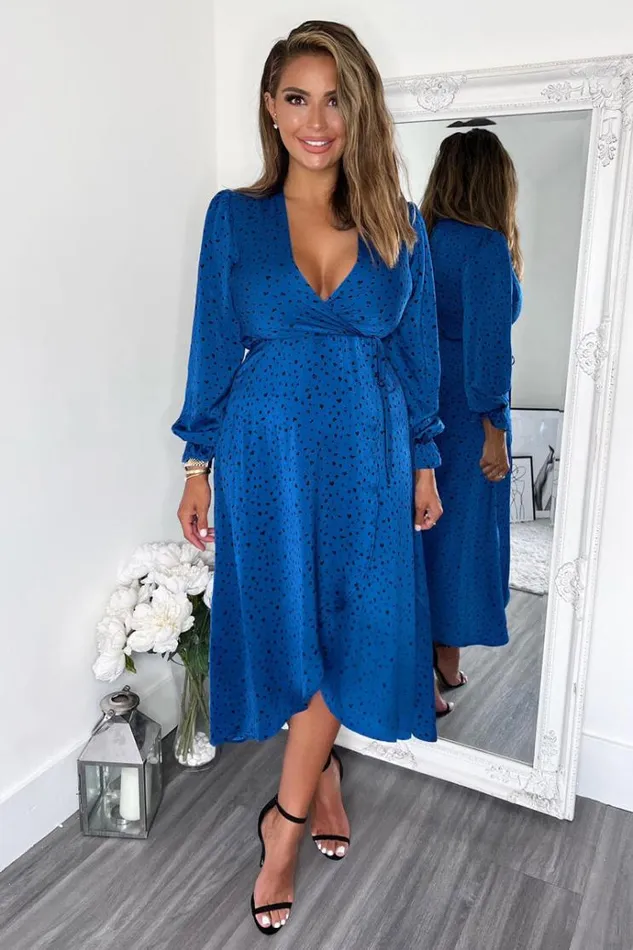 AX Paris Blue And Black Printed Wrap Midi Dress Women Dresses