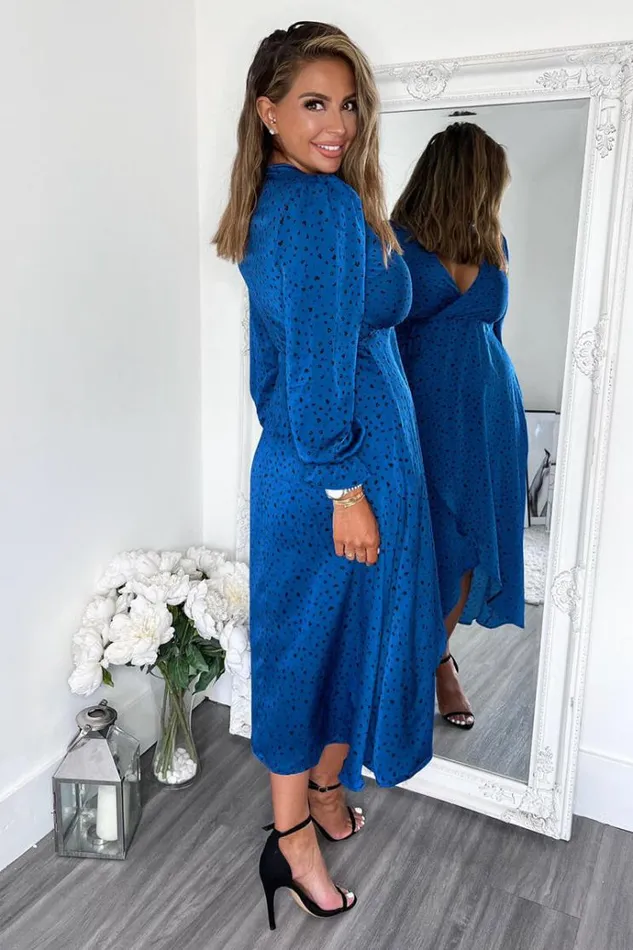 AX Paris Blue And Black Printed Wrap Midi Dress Women Dresses
