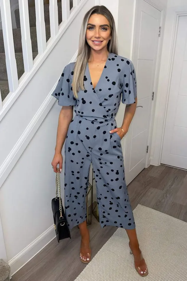 AX Paris Blue And Black Printed Wrap Over Jumpsuit Women Jumpsuits And Playsuits AX Paris Blue And Black Printed Wrap Over Jumpsuit Women Jumpsuits And Playsuits