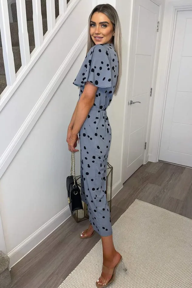 AX Paris Blue And Black Printed Wrap Over Jumpsuit Women Jumpsuits And Playsuits