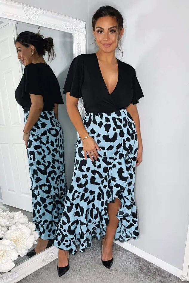 AX Paris Blue Animal Printed 2 In 1 Midi Dress Women Dresses