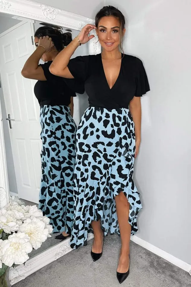 AX Paris Blue Animal Printed 2 In 1 Midi Dress Women Dresses