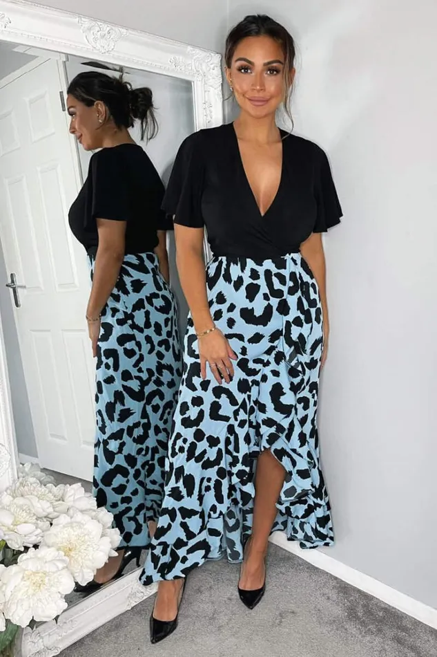 AX Paris Blue Animal Printed 2 In 1 Midi Dress Women Dresses