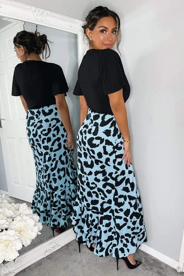 AX Paris Blue Animal Printed 2 In 1 Midi Dress Women Dresses