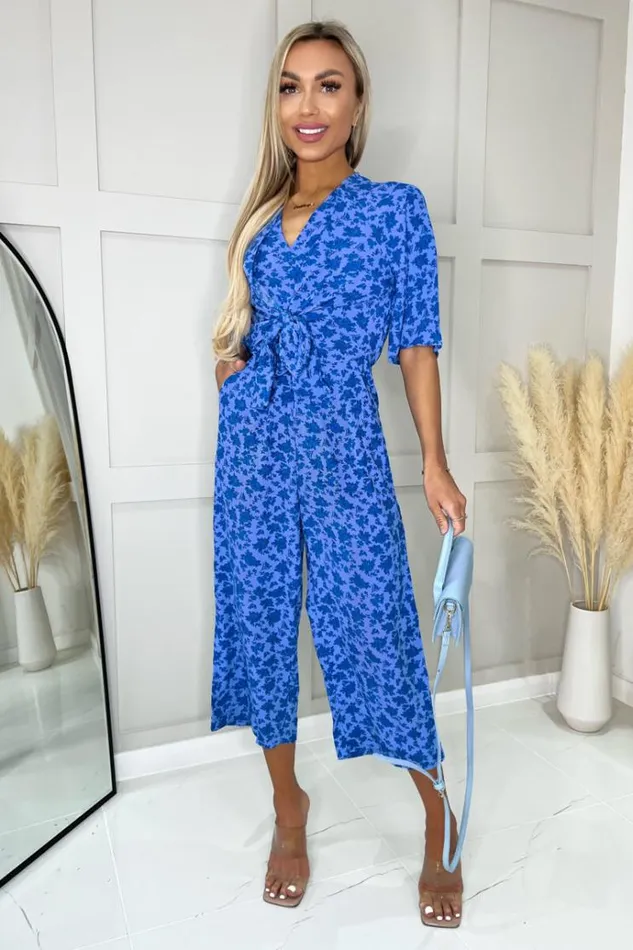 AX Paris Blue Floral Tie Front Jumpsuit Women Jumpsuits And Playsuits