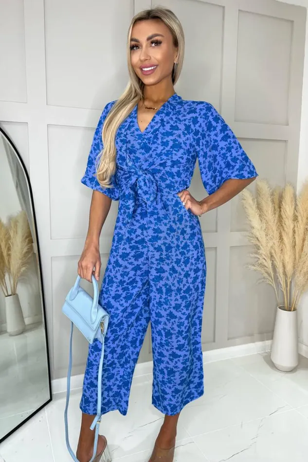 AX Paris Blue Floral Tie Front Jumpsuit Women Jumpsuits And Playsuits