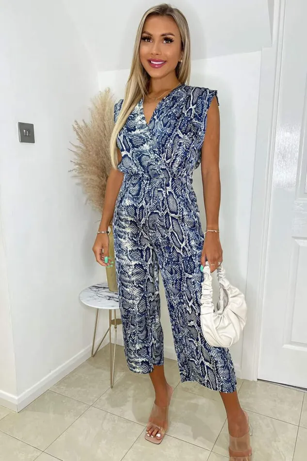 AX Paris Blue Snake Print Culotte Jumpsuit Women Jumpsuits And Playsuits