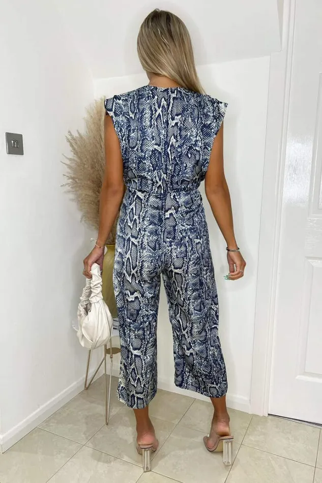 AX Paris Blue Snake Print Culotte Jumpsuit Women Jumpsuits And Playsuits