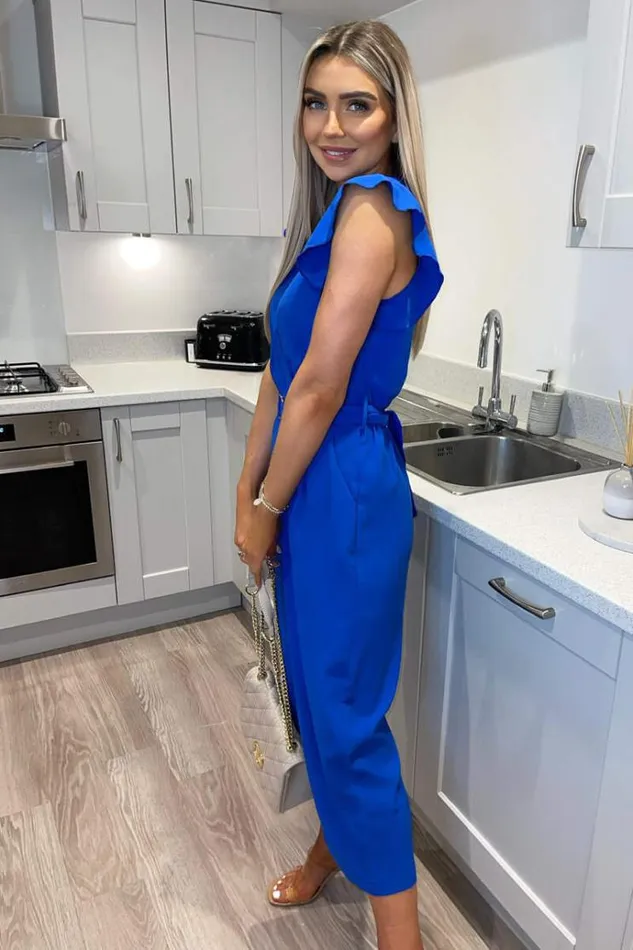 AX Paris Blue Wrap Front Belted Jumpsuit Women Jumpsuits And Playsuits