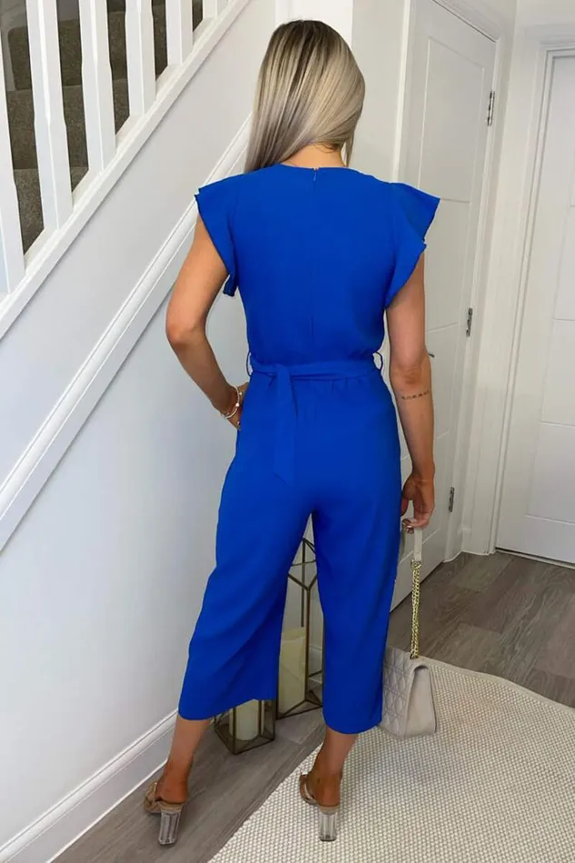 AX Paris Blue Wrap Front Belted Jumpsuit Women Jumpsuits And Playsuits