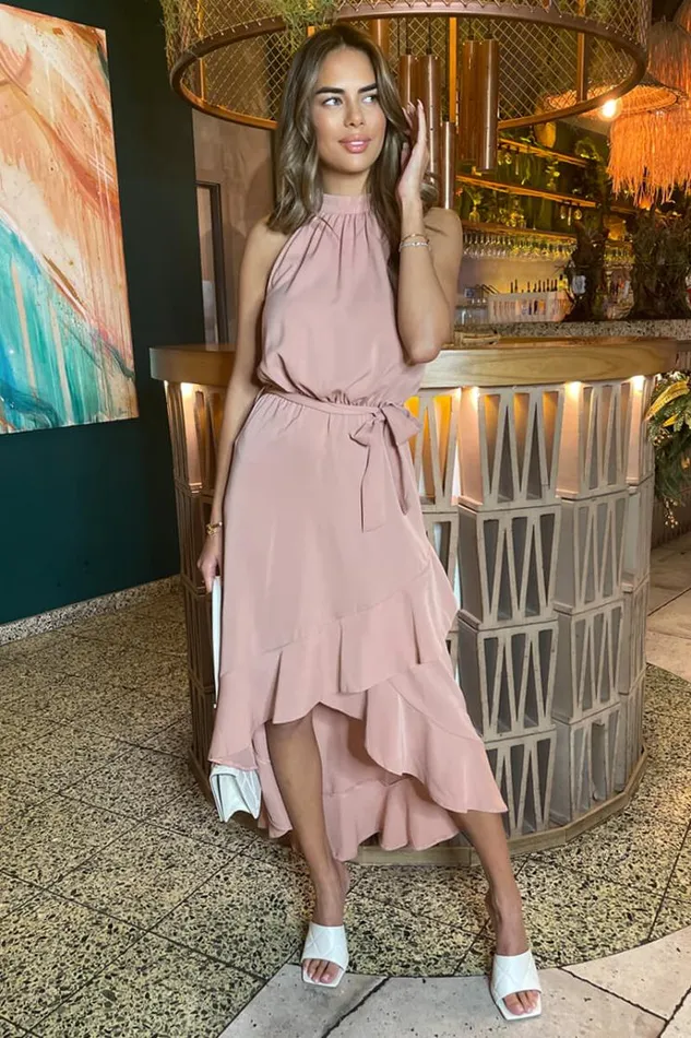AX Paris Blush Halterneck Dipped Hem Midi Dress Women Dresses