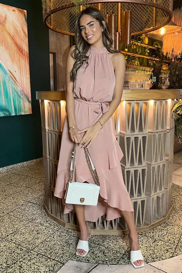 AX Paris Blush Halterneck Dipped Hem Midi Dress Women Dresses