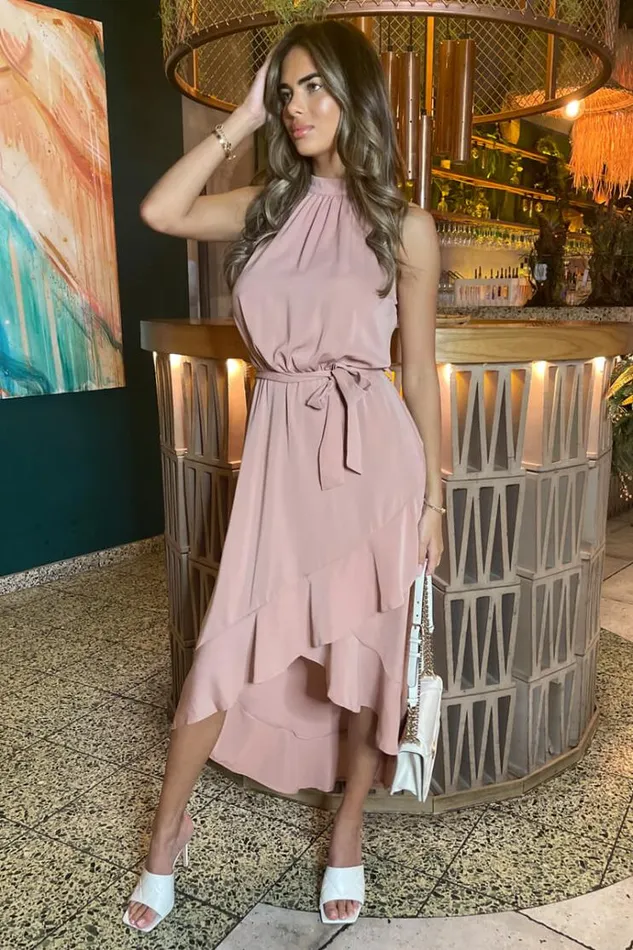 AX Paris Blush Halterneck Dipped Hem Midi Dress Women Dresses