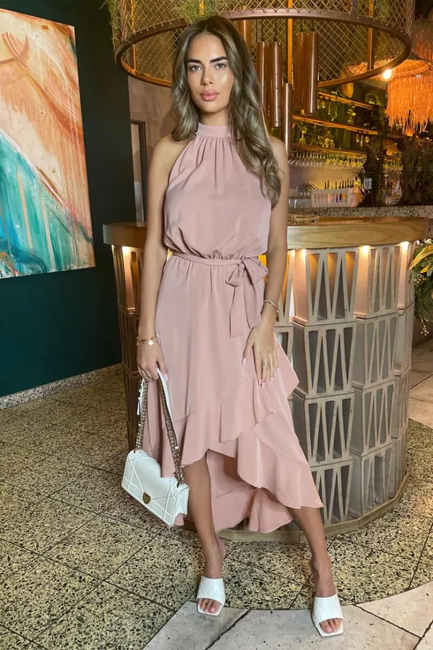 AX Paris Blush Halterneck Dipped Hem Midi Dress Women Dresses