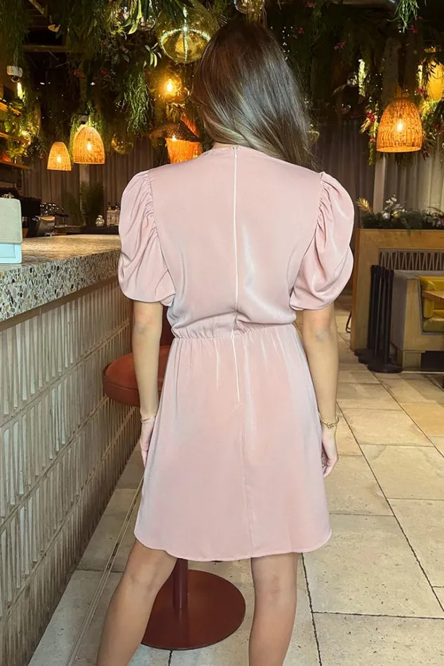 AX Paris Blush Short Puff Sleeve Drape Skirt Mini Dress Women Dresses