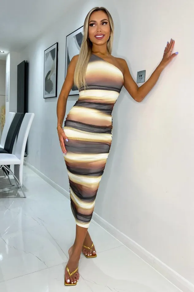 AX Paris Brown Ombre Printed Mesh One Shoulder Bodycon Midi Dress Women Dresses AX Paris Brown Ombre Printed Mesh One Shoulder Bodycon Midi Dress Women Dresses