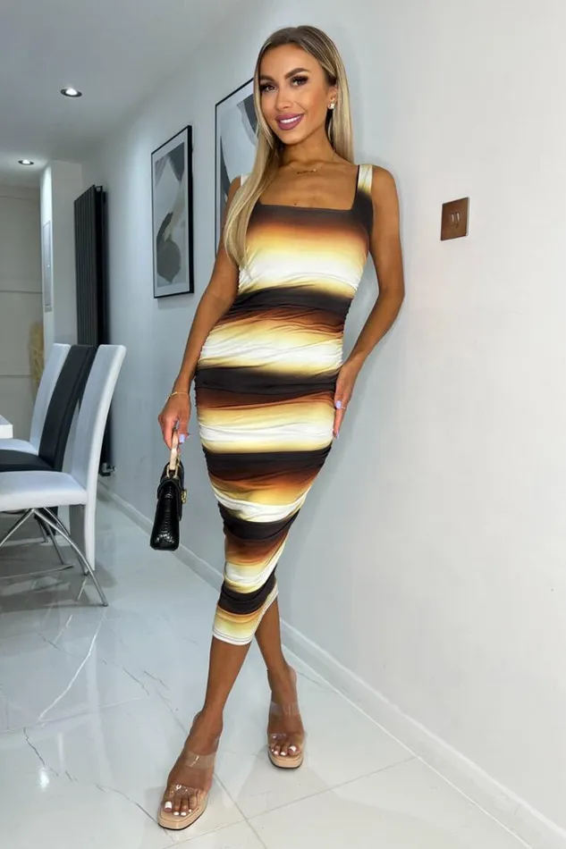 AX Paris Brown Ombre Printed Square Neck Sleeveless Bodycon Midi Dress Women Dresses AX Paris Brown Ombre Printed Square Neck Sleeveless Bodycon Midi Dress Women Dresses