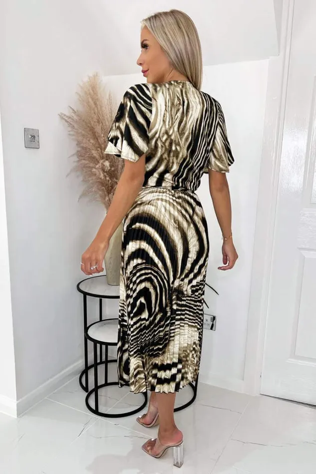 AX Paris Brown Printed Pleated Midi Dress Women Dresses