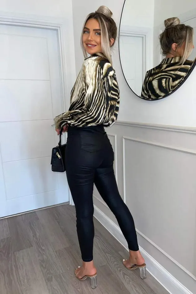AX Paris Brown Printed Wrap Top Long Sleeve Bodysuit Women Bodysuits