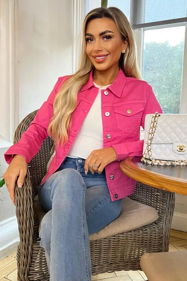 AX Paris Bubblegum Pink Lightweight Denim Jacket Women Coats and Jackets