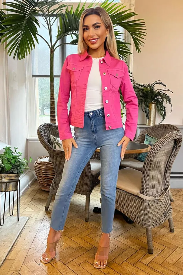 AX Paris Bubblegum Pink Lightweight Denim Jacket Women Coats and Jackets